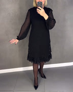 ELIANA | Vestido elegante con mangas transparentes y corte favorecedor para otoño - Soryana
