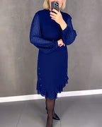 ELIANA | Vestido elegante con mangas transparentes y corte favorecedor para otoño - Soryana