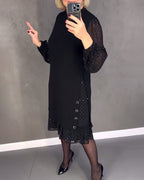 ELIANA | Vestido elegante con mangas transparentes y corte favorecedor para otoño - Soryana