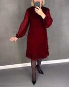ELIANA | Vestido elegante con mangas transparentes y corte favorecedor para otoño - Soryana