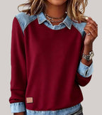 Silvia | Top de punto patchwork con detalles denim - Soryana