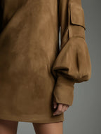 Valeria| Minivestido holgado de ante con cuello alto - Soryana