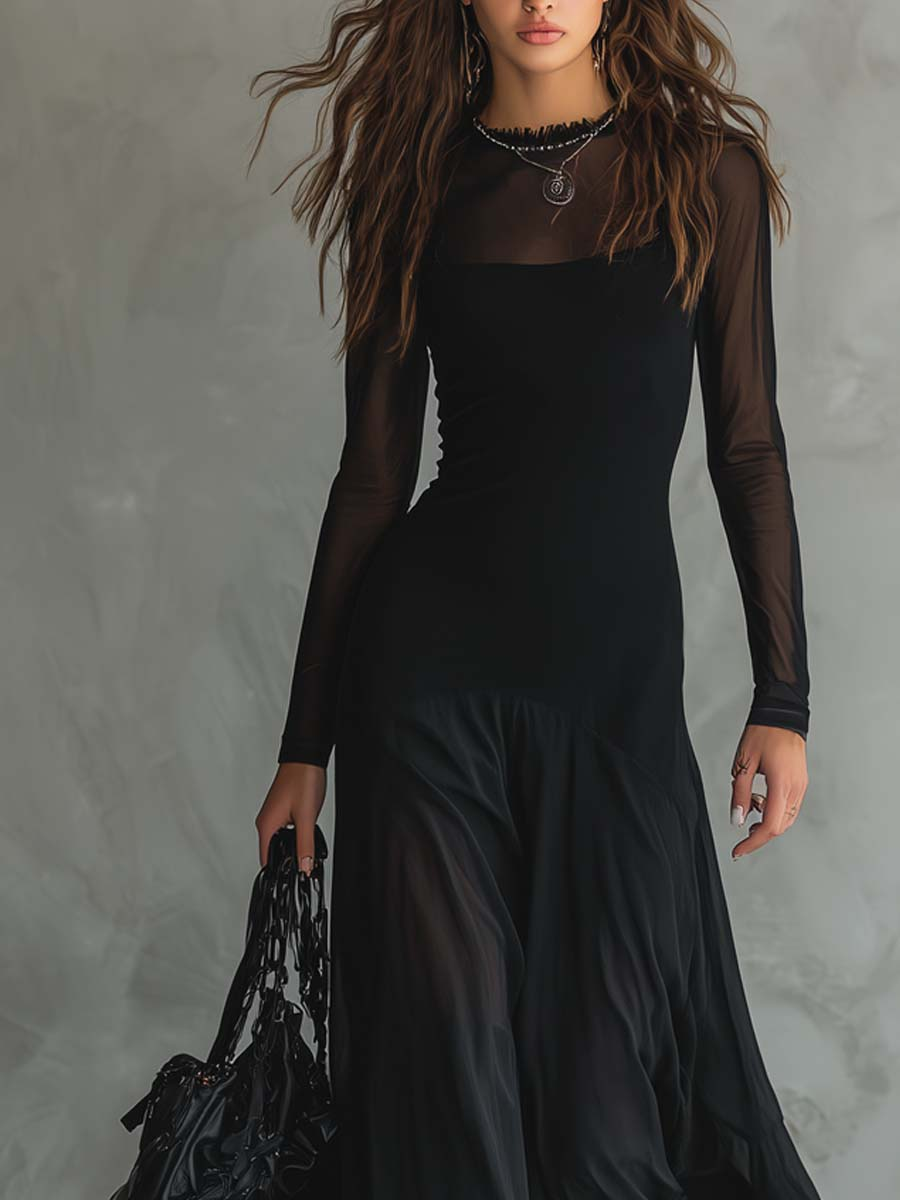 Neroa · Vestido maxi holgado de tul negro - Soryana