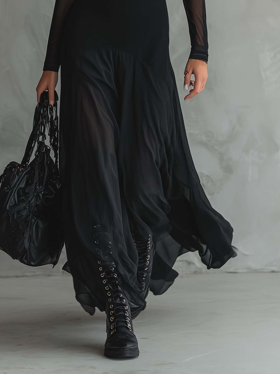 Neroa · Vestido maxi holgado de tul negro - Soryana