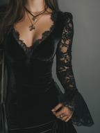 Lunori™ | Vestido mini de terciopelo y encaje Luna - Soryana