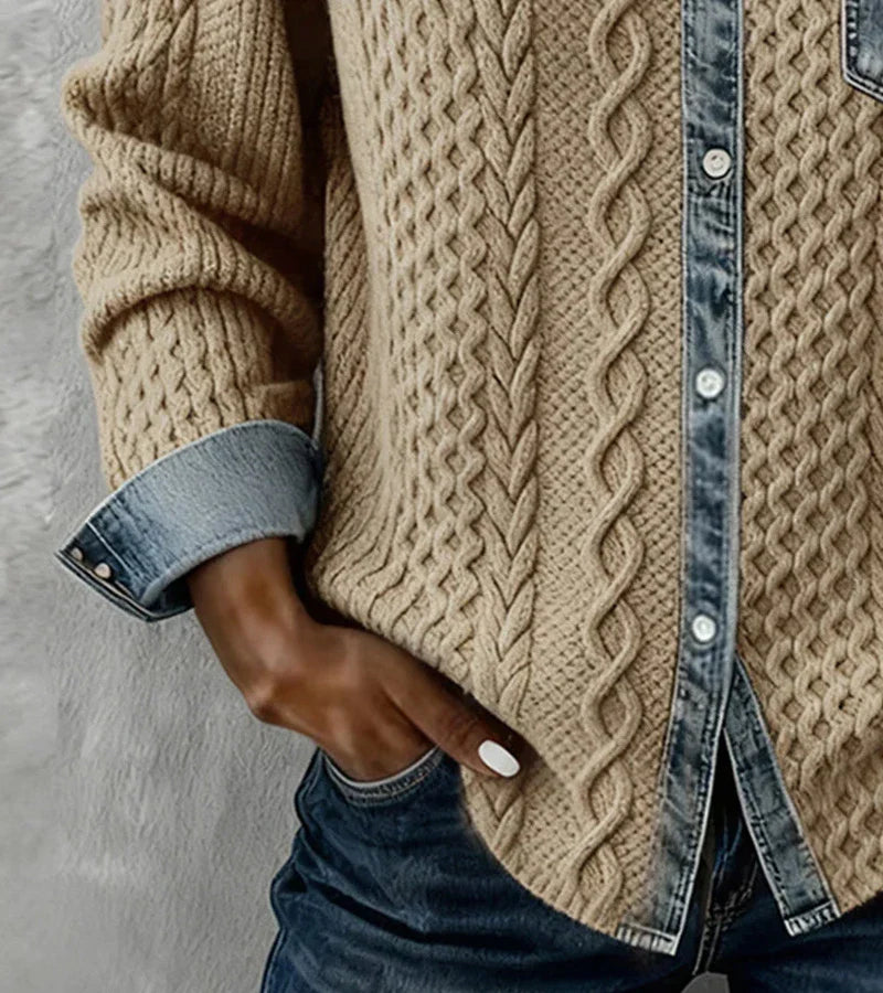 Ambra | Top de punto patchwork con detalles denim - Soryana